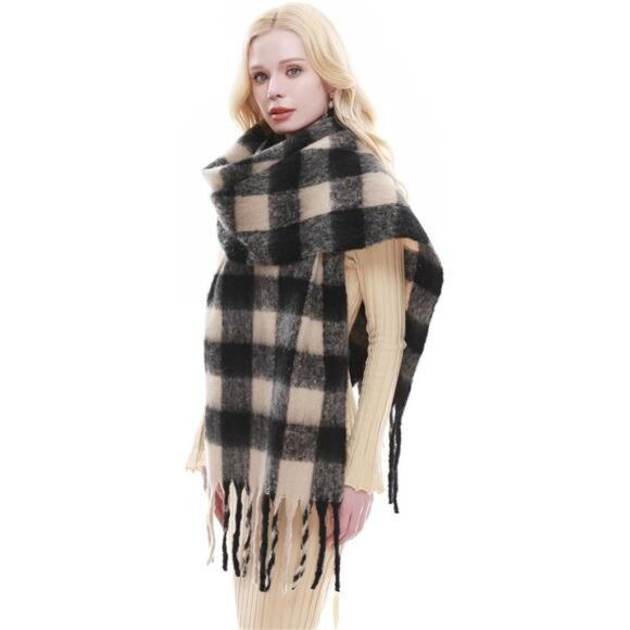 Accessories - Plaid Scarf for Women Chunky Scarves Winter Warm Thick Oversized